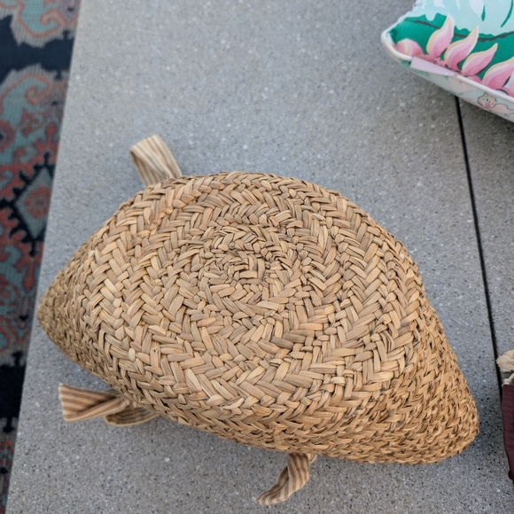 Cappelli Straworld Tan Woven Tote Bag with Striped Fabric Handles - Picture 5 of 7